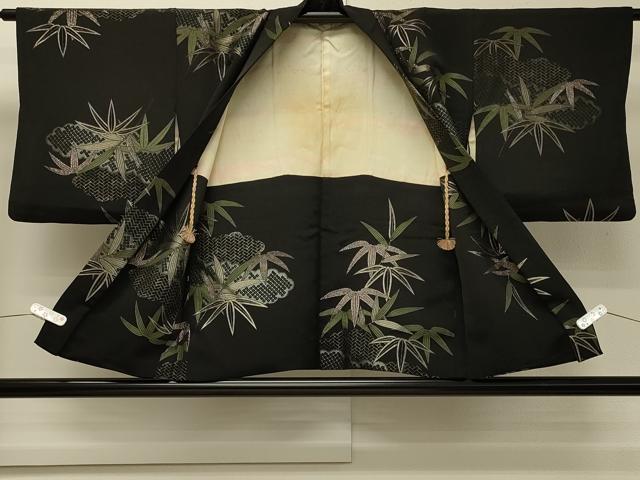 平和屋着物＃羽織　寿光織　雲取り吉祥笹文　黒地　銀糸　正絹　逸品　CABH6956in
