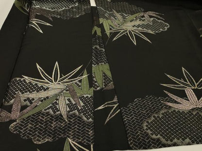 平和屋着物＃羽織　寿光織　雲取り吉祥笹文　黒地　銀糸　正絹　逸品　CABH6956in