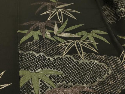 平和屋着物＃羽織　寿光織　雲取り吉祥笹文　黒地　銀糸　正絹　逸品　CABH6956in