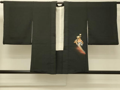 平和屋着物＃羽織　立波地紙花文　暈し染め　黒地　金銀彩　正絹　逸品　CABH6958in