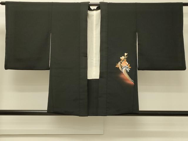 平和屋着物＃羽織　立波地紙花文　暈し染め　黒地　金銀彩　正絹　逸品　CABH6958in