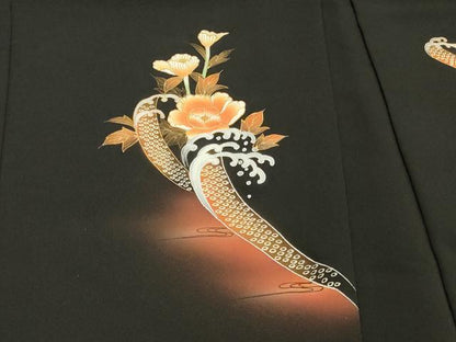平和屋着物＃羽織　立波地紙花文　暈し染め　黒地　金銀彩　正絹　逸品　CABH6958in