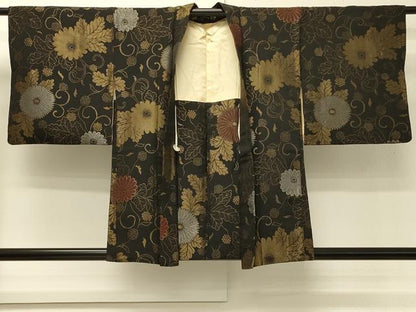平和屋着物＃羽織　寿光織　花唐草文　黒地　金銀糸　正絹　逸品　CABH6960in