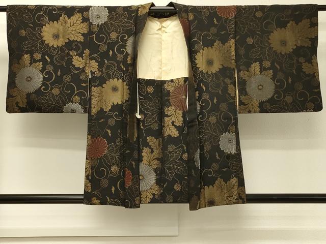 平和屋着物＃羽織　寿光織　花唐草文　黒地　金銀糸　正絹　逸品　CABH6960in