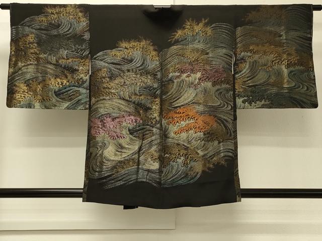 平和屋着物＃羽織　寿光織　立波文　黒地　金銀糸　正絹　逸品　未使用　CABH6964in