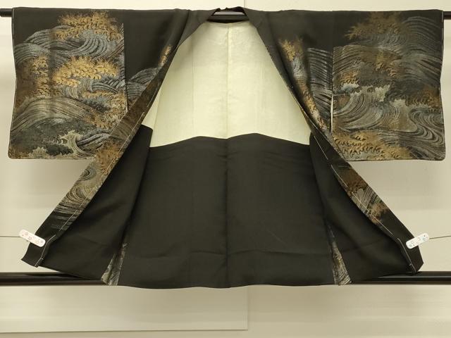 平和屋着物＃羽織　寿光織　立波文　黒地　金銀糸　正絹　逸品　未使用　CABH6964in