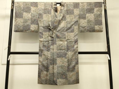 平和屋着物＃道中着　草花文　ロング丈　正絹　逸品　CABH6967in