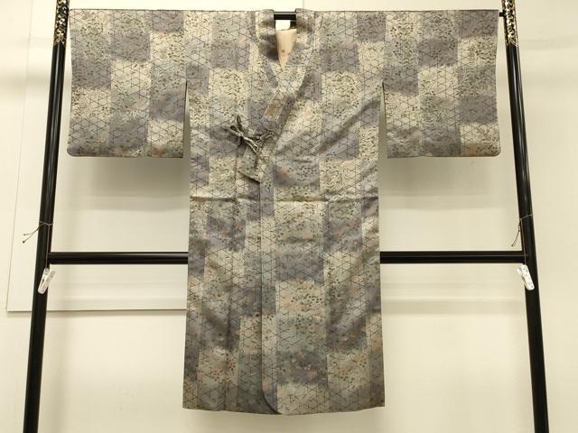 平和屋着物＃道中着　草花文　ロング丈　正絹　逸品　CABH6967in