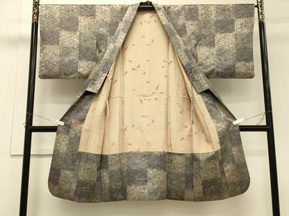 平和屋着物＃道中着　草花文　ロング丈　正絹　逸品　CABH6967in