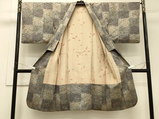 平和屋着物＃道中着　草花文　ロング丈　正絹　逸品　CABH6967in