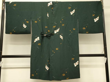 平和屋着物＃道中着　草花文　兎　金彩　ロング丈　正絹　逸品　CABH6969in