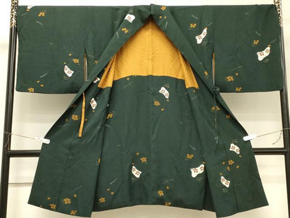 平和屋着物＃道中着　草花文　兎　金彩　ロング丈　正絹　逸品　CABH6969in