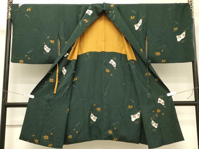 平和屋着物＃道中着　草花文　兎　金彩　ロング丈　正絹　逸品　CABH6969in