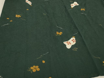 平和屋着物＃道中着　草花文　兎　金彩　ロング丈　正絹　逸品　CABH6969in