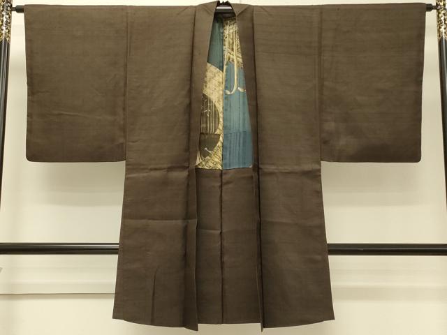 平和屋着物＃男性　紬　長羽織　媚茶色　正絹　逸品　CABH6977in