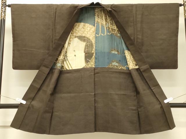平和屋着物＃男性　紬　長羽織　媚茶色　正絹　逸品　CABH6977in