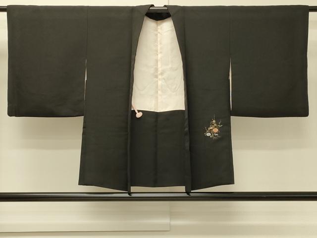 平和屋着物＃羽織　寿光織　雲取り片輪車花文　黒地　金銀糸　正絹　逸品　CABH6981in