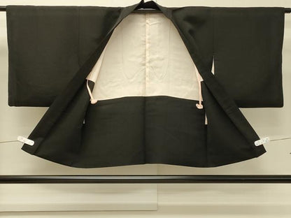 平和屋着物＃羽織　寿光織　雲取り片輪車花文　黒地　金銀糸　正絹　逸品　CABH6981in