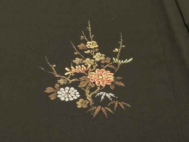 平和屋着物＃羽織　寿光織　雲取り片輪車花文　黒地　金銀糸　正絹　逸品　CABH6981in