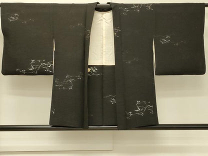 平和屋着物＃羽織　寿光織　枝葉文　黒地　金銀糸　正絹　逸品　CABH6982in