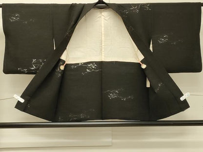 平和屋着物＃羽織　寿光織　枝葉文　黒地　金銀糸　正絹　逸品　CABH6982in