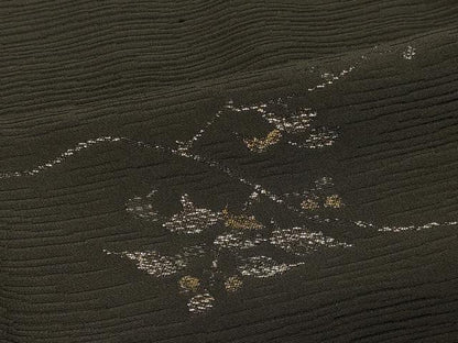 平和屋着物＃羽織　寿光織　枝葉文　黒地　金銀糸　正絹　逸品　CABH6982in