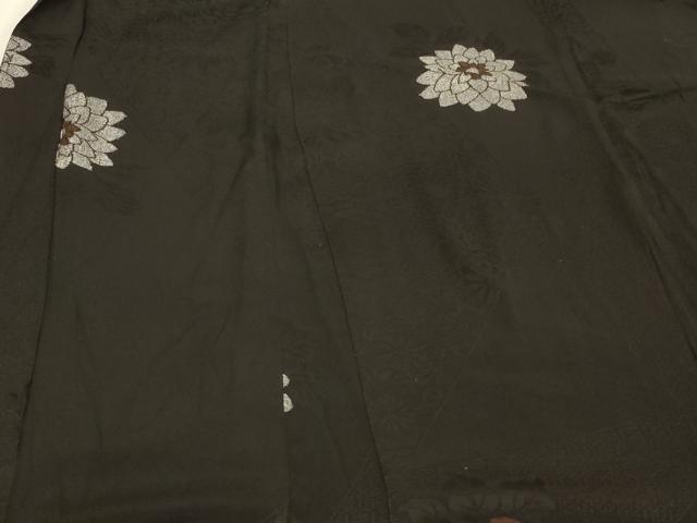 平和屋着物＃羽織　寿光織　草花文　黒地　銀糸　正絹　逸品　CABH6983in
