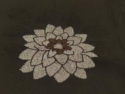 平和屋着物＃羽織　寿光織　草花文　黒地　銀糸　正絹　逸品　CABH6983in