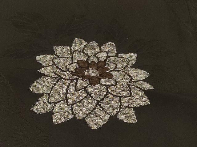 平和屋着物＃羽織　寿光織　草花文　黒地　銀糸　正絹　逸品　CABH6983in
