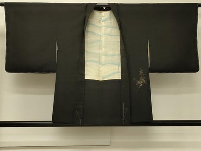 平和屋着物＃羽織　寿光織　枝花文　黒地　金銀糸　正絹　逸品　未使用　CABH6984in