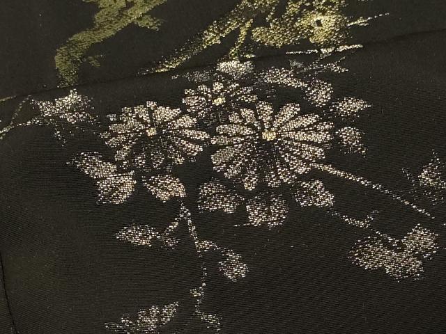 平和屋着物＃羽織　寿光織　枝花文　黒地　金銀糸　正絹　逸品　未使用　CABH6984in