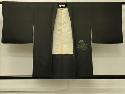 平和屋着物＃羽織　寿光織　風景文　黒地　金糸　正絹　逸品　CABH6986in
