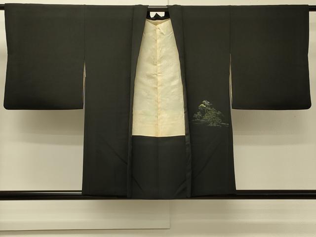平和屋着物＃羽織　寿光織　風景文　黒地　金糸　正絹　逸品　CABH6986in
