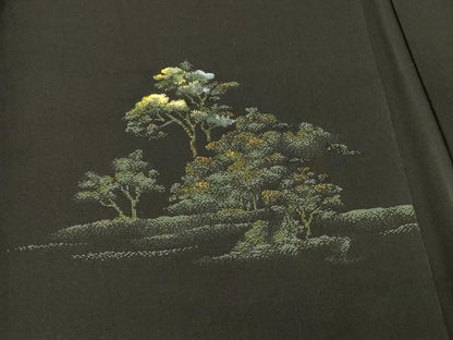 平和屋着物＃羽織　寿光織　風景文　黒地　金糸　正絹　逸品　CABH6986in