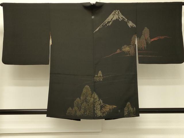 平和屋着物＃羽織 寿光織 遠山風景文 黒地 金銀糸 正絹 逸品 CABH6987in