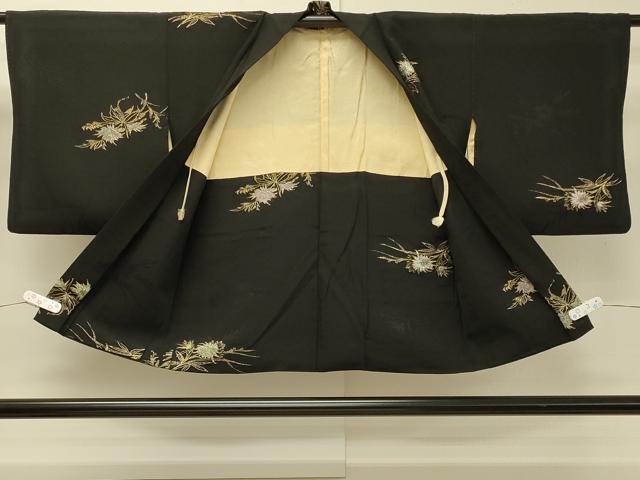 平和屋着物＃羽織　寿光織　草花文　黒地　金銀糸　正絹　逸品　CABH6988in