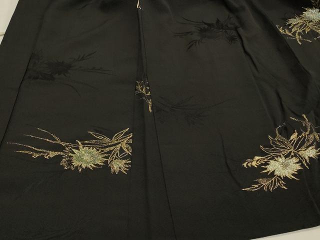 平和屋着物＃羽織　寿光織　草花文　黒地　金銀糸　正絹　逸品　CABH6988in