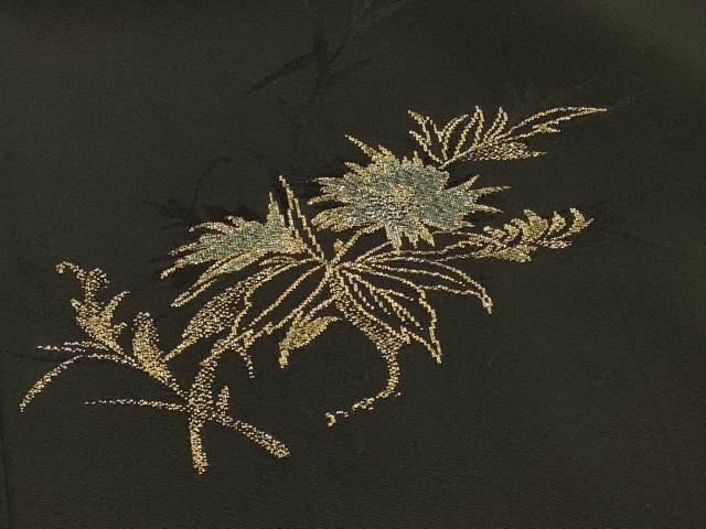 平和屋着物＃羽織　寿光織　草花文　黒地　金銀糸　正絹　逸品　CABH6988in