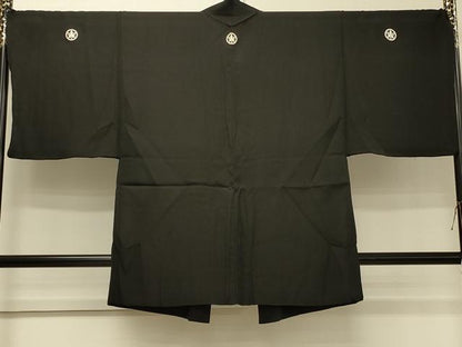 平和屋着物＃男性　長羽織　黒紋付き　正絹　逸品　CABH6989in