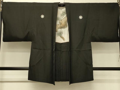 平和屋着物＃男性　長羽織　黒紋付き　正絹　逸品　CABH6989in