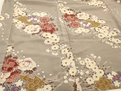 平和屋着物＃H・L（アッシュエル）　HENRI-LUC CHAPUIS　長羽織　扇面草花文　洗える着物　CABH6990in
