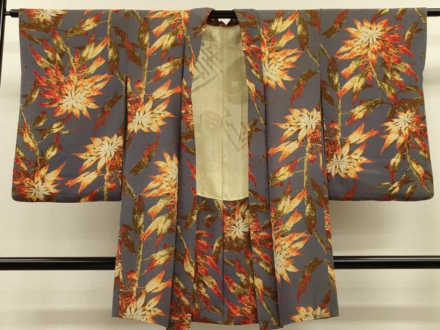 平和屋着物∞長羽織　枝花文　鬼しぼ縮緬　正絹　逸品　CABH6992in