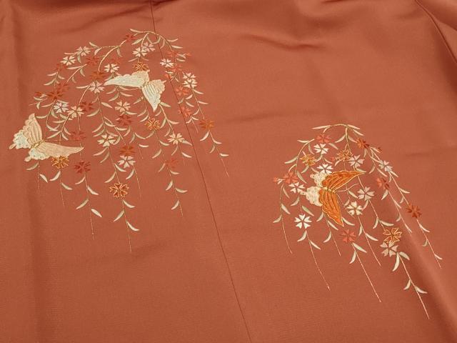 平和屋着物∞道行コート　駒刺繍　総刺繍　舞蝶枝垂れ花文　金糸　正絹　逸品　CABH6995in