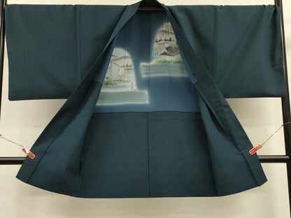 平和屋着物∞男性　長羽織　霞地紋　虫襖色　正絹　逸品　CABH7001in