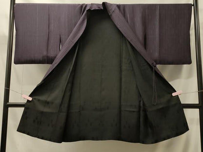平和屋着物＃道中着　リバーシブル　間道　黒地　金糸　ロング丈　正絹　逸品　CABH7003in
