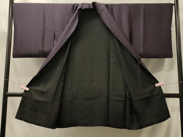 平和屋着物＃道中着　リバーシブル　間道　黒地　金糸　ロング丈　正絹　逸品　CABH7003in