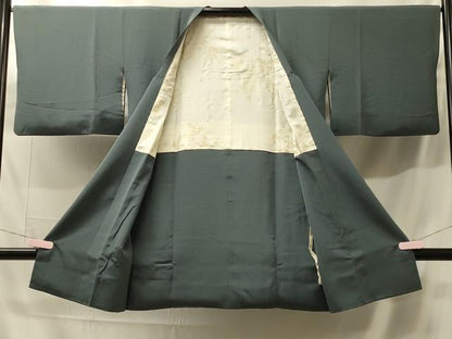 平和屋着物＃道行コート　色無地　岩井茶色　ロング丈　正絹　逸品　CABH7004in