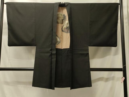 平和屋着物＃男性　長羽織　黒紋付き　正絹　逸品　CABH7005in
