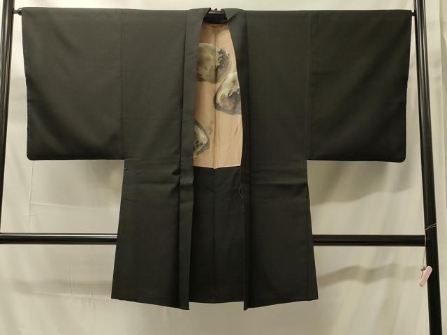 平和屋着物＃男性　長羽織　黒紋付き　正絹　逸品　CABH7005in