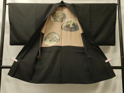 平和屋着物＃男性　長羽織　黒紋付き　正絹　逸品　CABH7005in